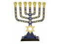 7-Branch Menorah with Star of David & Jerusalem & Judaic Images, Dark Blue - 9.5