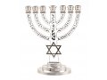 7-Branch Menorah with Star of David and Breastplate, White on Silver  5.2 Inches