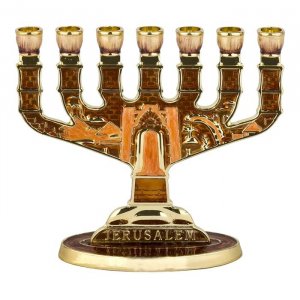 Gold Color and Bronze Enamel Jerusalem Temple Menorah