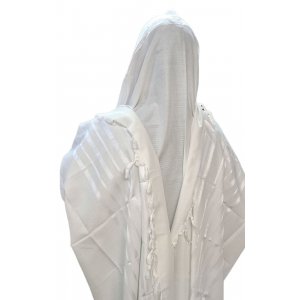 Acrylic Non-Slip Prayer Shawl, Checkerboard Textured Weave  White on White Stripes