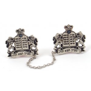 Silver Plated Prayer Shawl Tallit Clips - Lions, Tablets, and Star of David