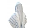 Acrylic Non-Slip Prayer Shawl, Textured Weave  Silver and Sky Blue Stripes