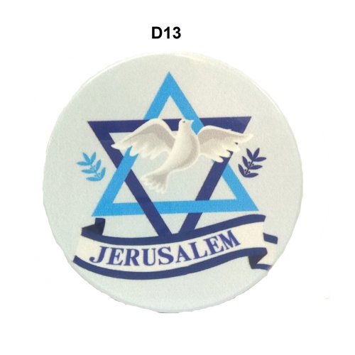 Blue Star of David and White Peace Dove - Ceramic Magnet