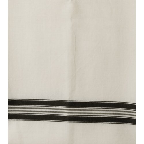 Boys and Mens White Wool Tallit Katan Without Center Fringes - Black Stripes
