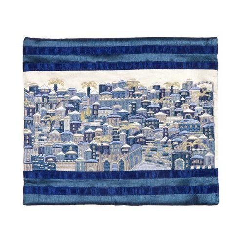 Yair Emanuel Embroidered Prayer Shawl Bag, Panoramic Jerusalem  Blue