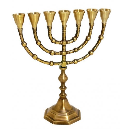 7-Branch Menorah, Dark Gold Brass with Antique Look - Choice 10