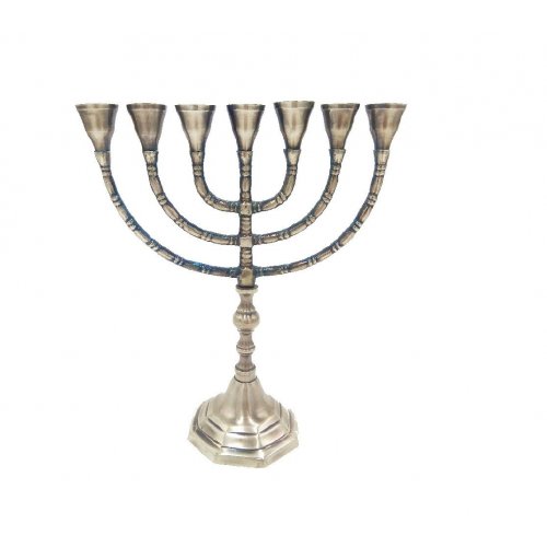 7-Branch Menorah with Engraved Branches, Pewter Covered Brass  Option 12