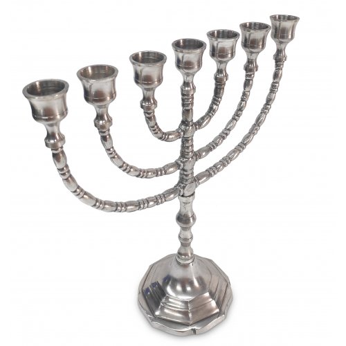 7-Branch Menorah with Engraved Branches, Pewter Covered Brass  Option 12