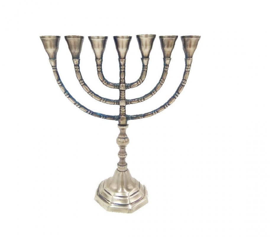 7-Branch Menorah with Engraved Branches, Pewter Covered Brass – Option 12