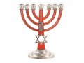 7-Branch Menorah with Star of David and Breastplate, Red on Silver  5.2 Inches