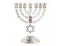 7-Branch Menorah with Star of David and Breastplate, White on Silver  5.2 Inches