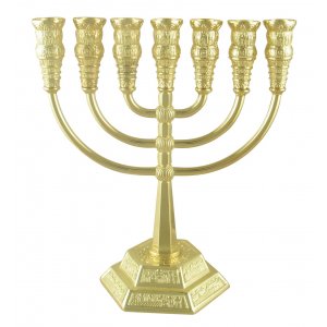 Seven Branch Gold Menorah, Jerusalem Images - Choose 8.6" or 5.3" Height