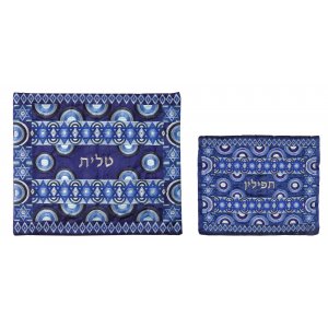 Yair Emanuel Embroidered Prayer Shawl Tallit Bag Set, Blue - Multiple Stars of David