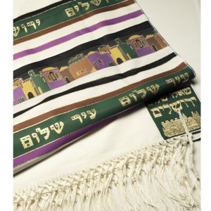 Jerusalem Design in Green Prayer Shawl by Talitania