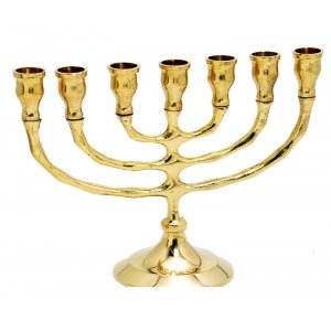 Small Gleaming Gold Brass Seven Branch Menorah - 6"