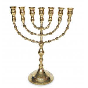 7-Branch Menorah, Gold Brass - Height 8.5"