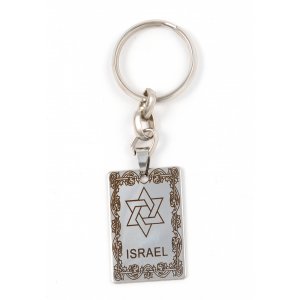 Dog Tag Key Ring with Star of David in Frame and "Israel", Stainless Steel