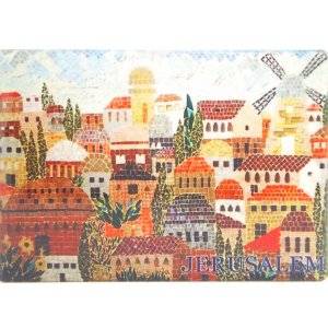 Colorful Jerusalem and its Landmark Windmill - Ceramic Magnet