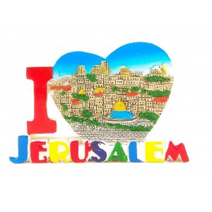 I Love Jerusalem with Heart Shape – Polyresin Magnet