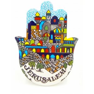 Images of Jerusalem in Armenian Art Style - Ceramic Hamsa Magnet