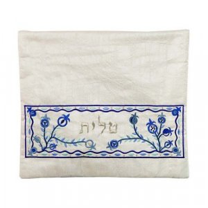 Yair Emanuel Embroidered Bags for Prayer Shawl and Tefillin - Blue Pomegranates
