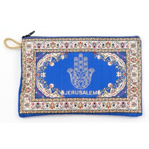 Embroidered Fabric Purse, Choice of Sizes – Blue Hamsa with Oriental Design