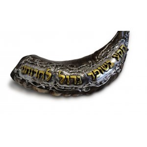 Gold and Silver Decorative Rams Horn Shofar - Hebrew Words Praying for Freedom