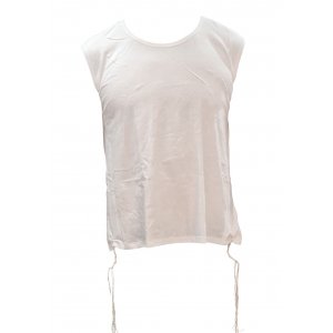 Sleeveless Undershirt with Attached Kosher Tzitzit - White