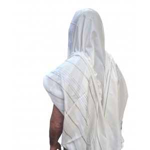 Noam Lightweight Nonslip Acrylic Tallit Prayer Shawl, Silver and White Stripes