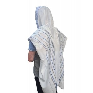 Noam Lightweight Nonslip Acrylic Tallit Prayer Shawl, Light Blue and Silver Stripes