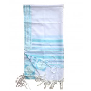 Noam Acrylic Tallit Prayer Shawl with Silver and Turquoise Stripes