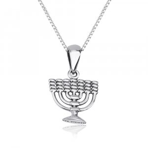 Sterling Silver Necklace, Decorative 7-branch Menorah Image as Pendant