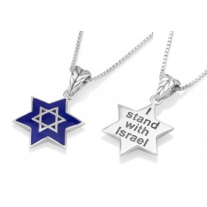 Sterling Silver Pendant Star Necklace - Blue Enamel Star of David with Loyalty Words