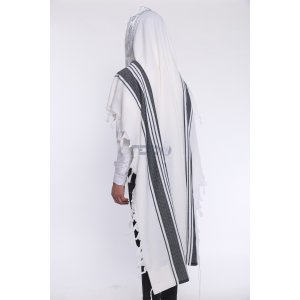 Hallelujah Wool Tallit Non Slip Prayer Shawl - Black Herringbone Stripes