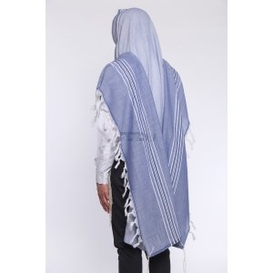 Shir Wool Non Slip Prayer Shawl - Contemporary Denim Stripes