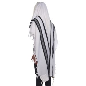 Yishtabach Praise Wool Non Slip Prayer Shawl - Black Stripes