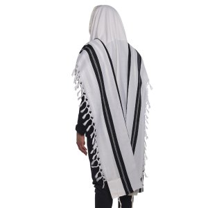 Traditional Black Stripe Turkish Wool Tallit Non Slip Prayer Shawl with Lining