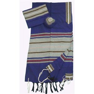 Blue with Colored Stripes Handwoven Cotton Prayer Shawl Tallit Set - Gabrieli
