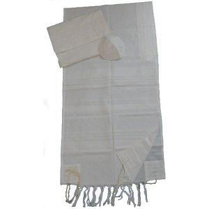 White Handwoven Cotton Prayer Shawl Set - Gabrieli