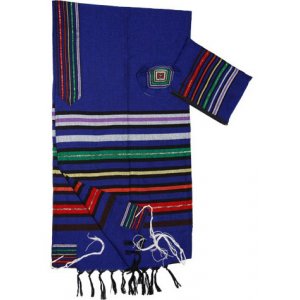 Handwoven Colorful Joseph on Blue Handwoven Wool Tallit Prayer Shawl - Gabrieli