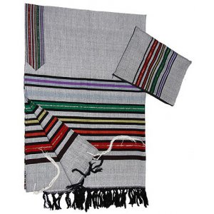 Handwoven Gray Silk Prayer Shawl Tallit Set Josephs Colored Coat - Gabrieli