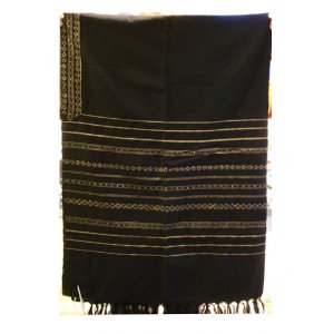 Black with Gold Stripes Wool Handwoven Prayer Shawl Set - Gabrieli