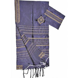 Violet with Gold Stripes Handwoven Silk Tallit Prayer Shawl Set - Gabrieli
