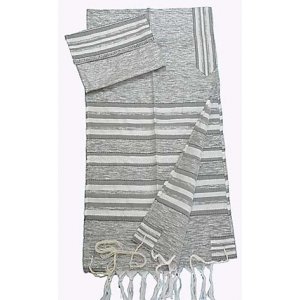 Silver and Gray Striped Silk Handwoven Prayer Shawl Set - Gabrieli