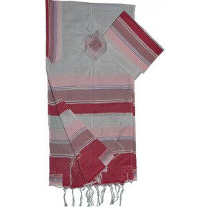 Handwoven White Silk Tallit Prayer Shawl with Shades of Pink Stripes - Gabrieli