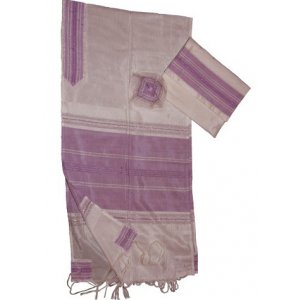 Fuchsia Stripes on Handwoven White Silk Prayer Shawl Tallit Set - Gabrieli