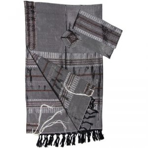 Gray with Silver Stripes Handwoven Silk Prayer Shawl Tallit Set - Gabrieli