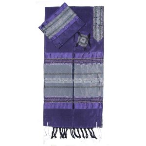 Handwoven Silk Purple Prayer Shawl Tallit Set with Silver Stripes - Gabrieli
