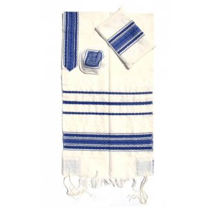 White with Blue Stripes Handwoven Wool Prayer Shawl Tallit - Gabrieli