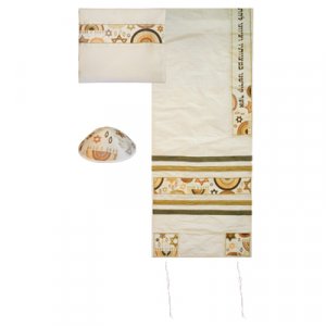 Poly-Silk Prayer Shawl Set by Yair Emanuel - Judaic Motifs in Gold